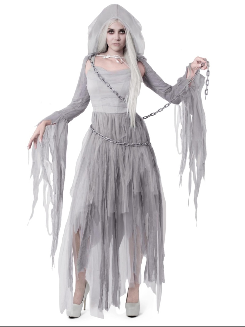 Spooktacular Women Ghost Cape Dress Halloween Haunting Beauty Cosplay Size M